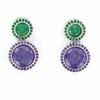 Rhodium Silver Earrings Double Disc Purple and Green Stones Faceted Center with Bevel 20.660€ #500629104559